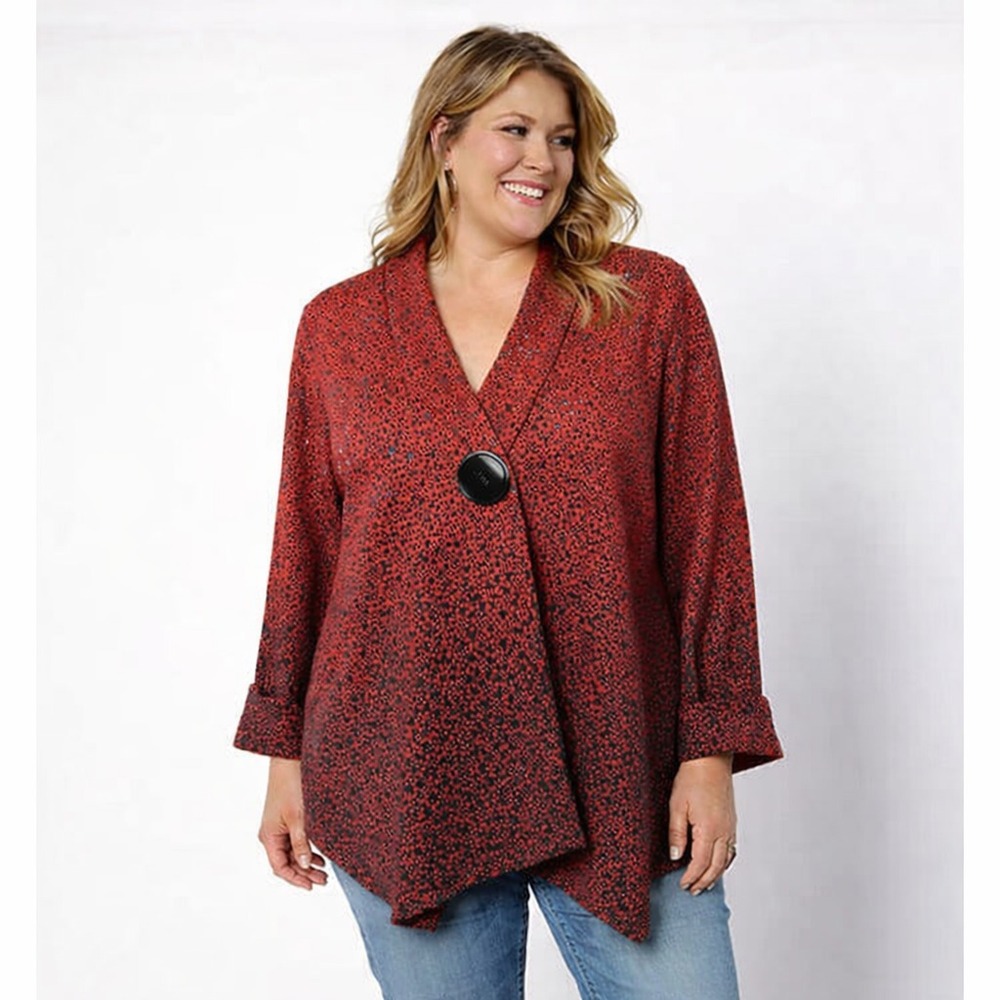 Ali Miles Toggle Button Artsy Asymmetrical Jacket Red & Black Ombre Plus Size 1X - Picture 1 of 13